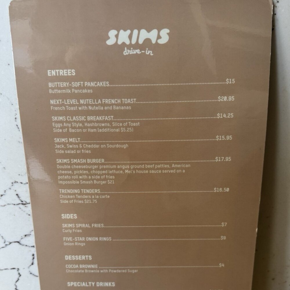 SKIMS Pop Up Cafe Menu Los Angeles Mel’s Diner